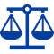 Blue icon of scales of justice