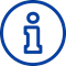 Blue icon of the lowercase letter "i" in a circle