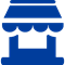 Blue icon of a store front window with an awning