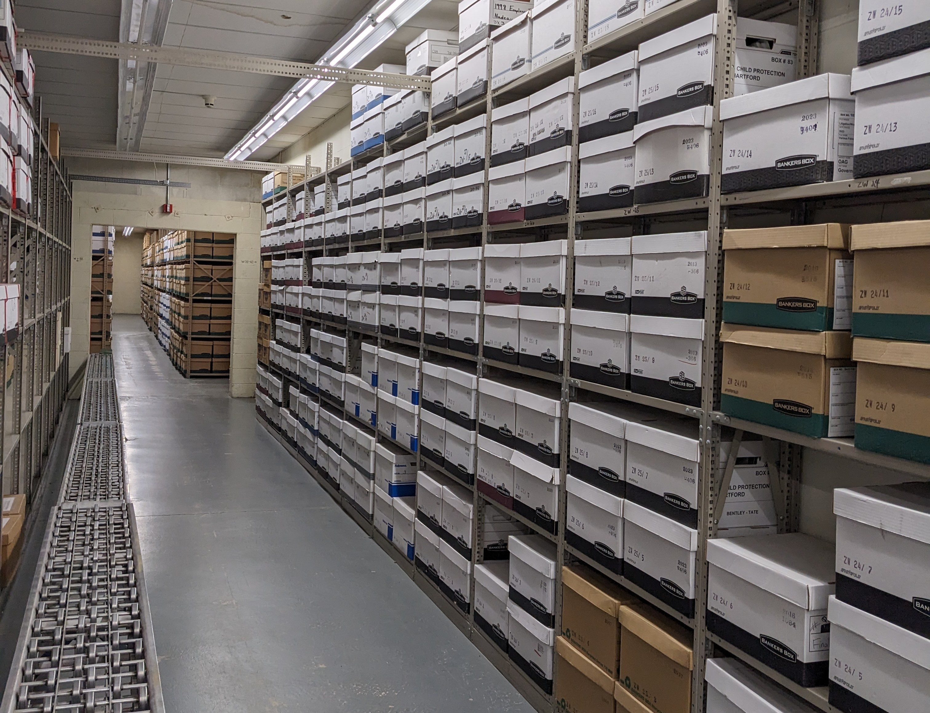 Records boxes on shelves
