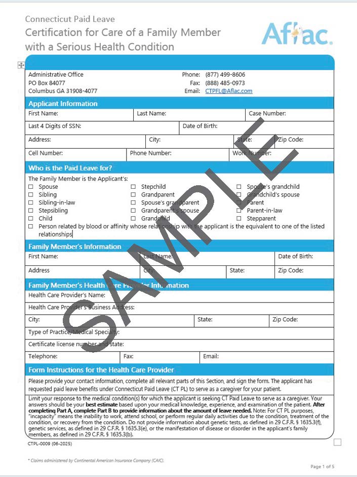 Sampel Certification for Care of a Family Member with a Serious Health Condition form