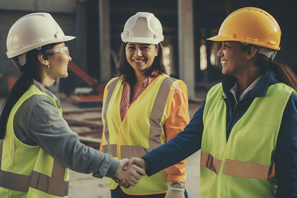 construction workers shaking hands