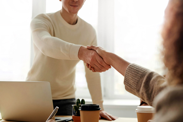 Two individuals shaking hand