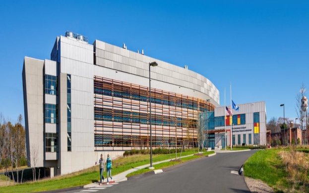 The exterior of a modern-looking laboratory building