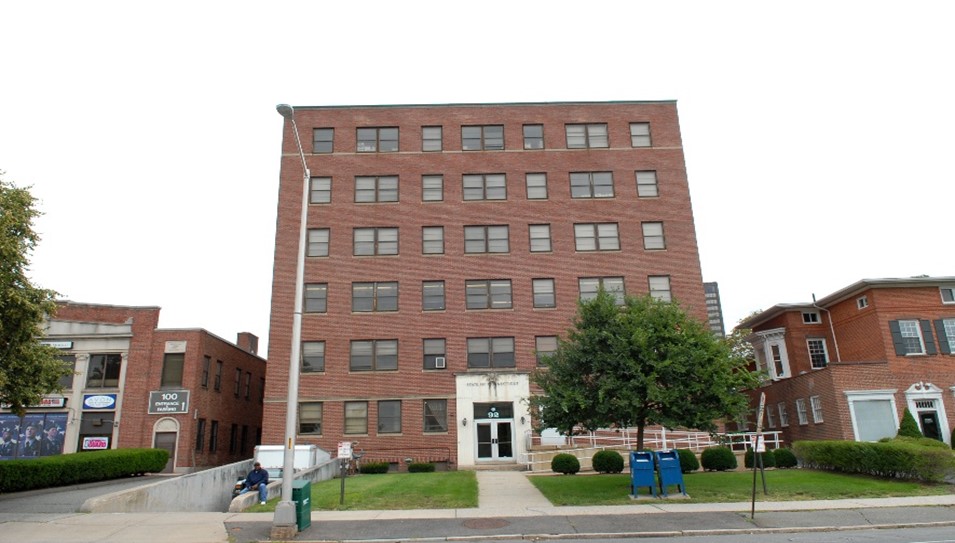The exterior of an office building