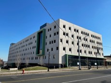 The exterior of a parking garage