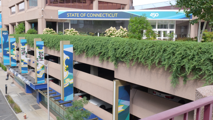 The exterior of a state building