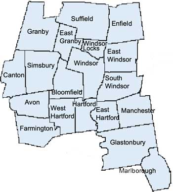Map of the Towns in the Hartford Judicial District