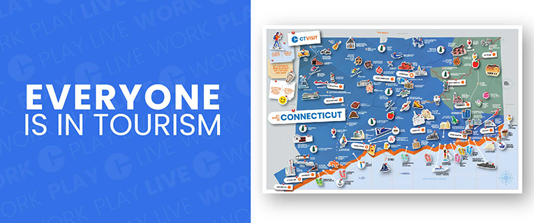 Everyone is in Tourism, with attractions map of Connecticut