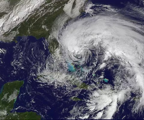 A satellite view of a hurricane system