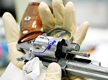 Photograph of a stainless steel revolver