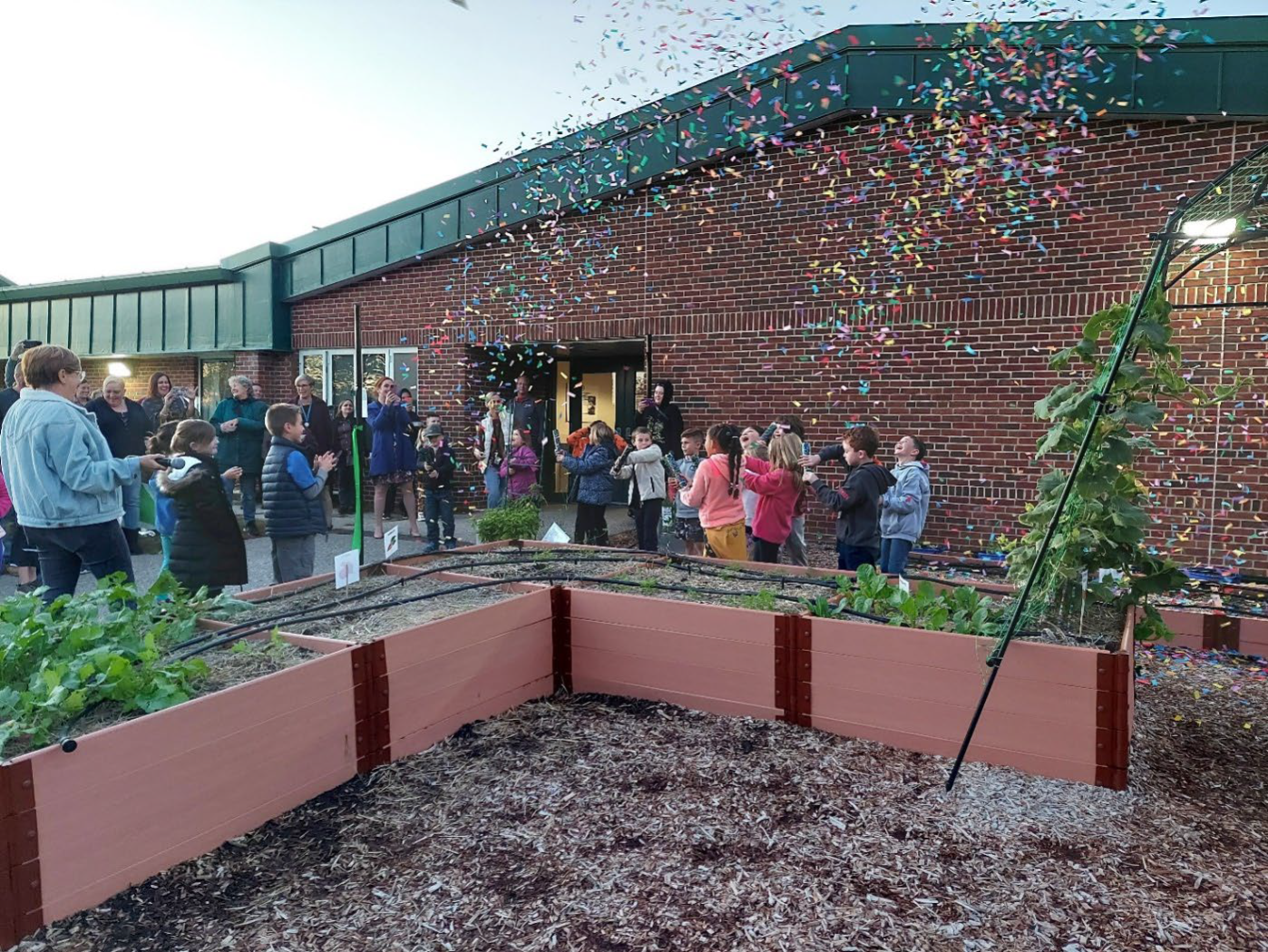 school students and teachers celebrating a CT Grown for CT Kids grant project completion.