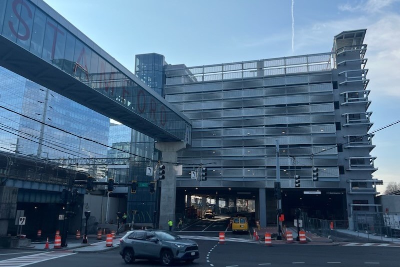 Stamford parking garage exterior from the ground