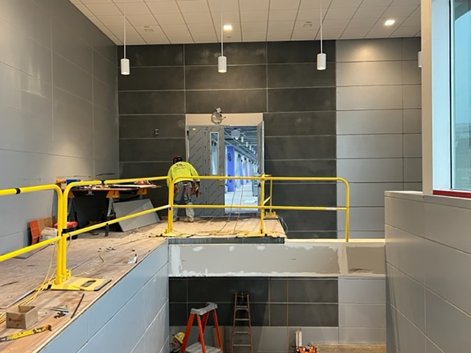 Station Renovation Work Looking toward Pedestrian Bridge from Java Joes (December 2023)