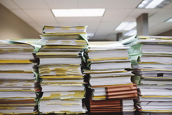 stacks of books in school