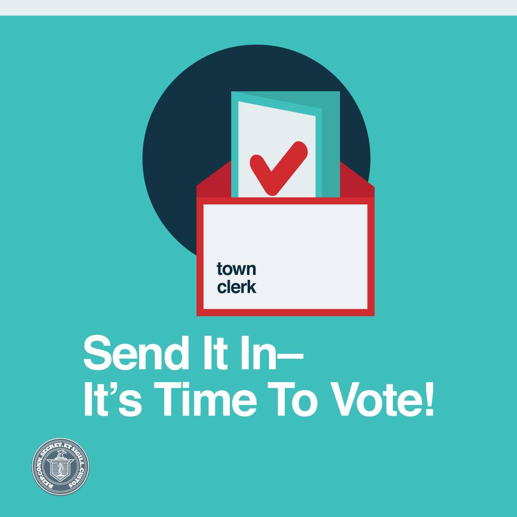 Image of ballot in envelope and text: Send it In - It's Time To Vote!